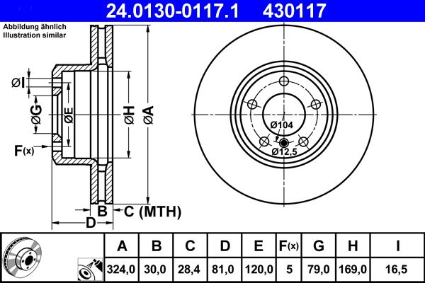 ATE 24.0130-0117.1 Brake Disc for BMW 7 (E65, E66, E67) Vented, Coated, High-carbon