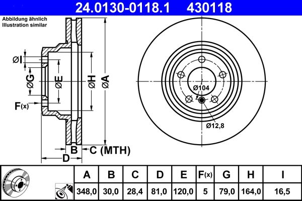 ATE 24.0130-0118.1 Brake Disc for BMW 7 (E65, E66, E67) Vented, Coated, High-carbon