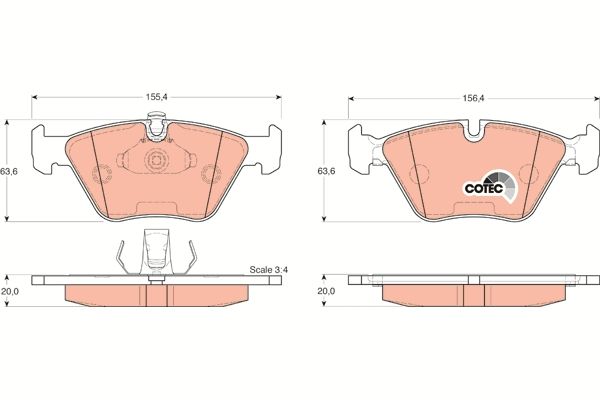 TRW COTEC GDB1264 Brake Pad Set for BMW 5 Series E39 Saloon (1995-2003), Wear Indicator Ready, OE Quality - Fits 520i 523i 525td 528i 535i