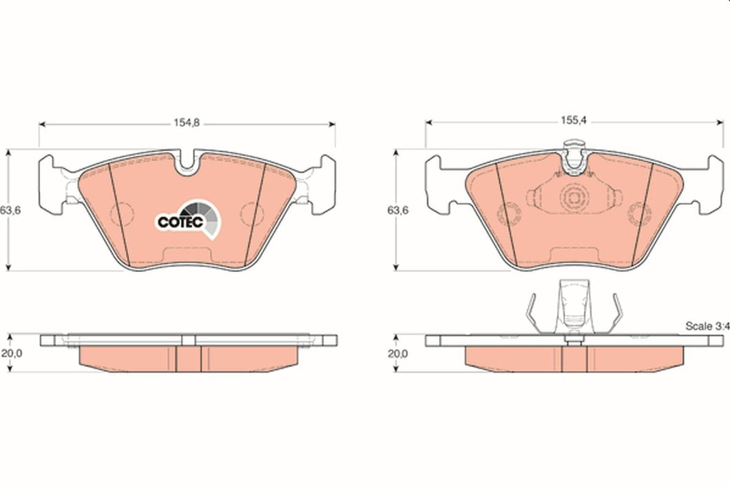 TRW COTEC GDB1404 (GDB 1404) Brake Pad Set - Wear Indicator Ready, OE-Quality Disc Brake Pads for BMW 3 Series E46 & 5 Series E39 (330xi, 520d/520i/523i/525d/525i/525td/528i/530d/535i)