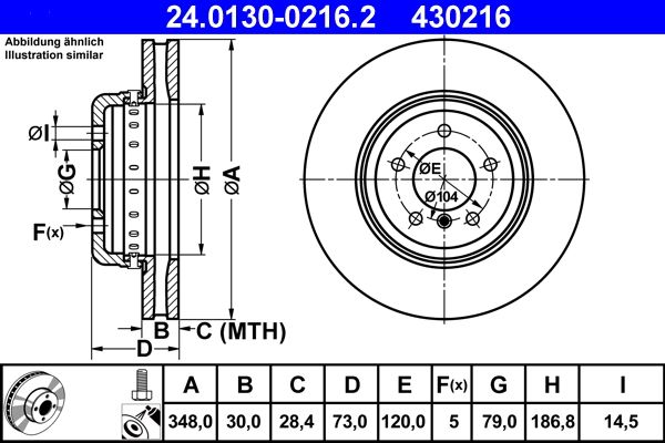 ATE 24.0130-0216.2 Brake Disc for BMW Z4 Roadster (E89) Two-piece brake disc, Vented, Coated, High-carbon, with bolts/screws