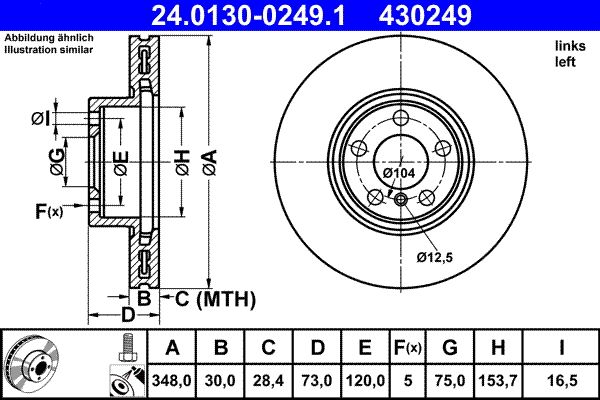 ATE 24.0130-0249.1 Brake Disc for BMW X4 (F26) Vented, Coated, High-carbon, with bolts/screws