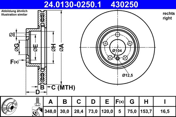 ATE 24.0130-0250.1 Brake Disc for BMW X4 (F26) Vented, Coated, High-carbon, with bolts/screws