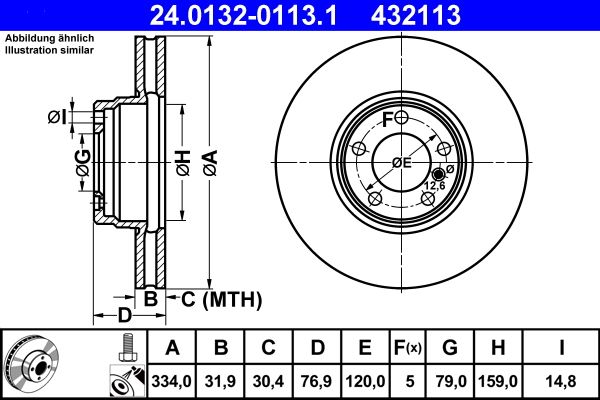 ATE 24.0132-0113.1 Brake Disc for BMW 7 (E38) Vented, Coated, High-carbon, with bolts/screws