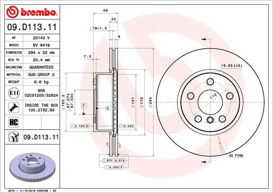 BREMBO 09.D113.11 Brake Disc for BMW 3 Series Internally Vented, Coated, High-carbon, with bolts/screws