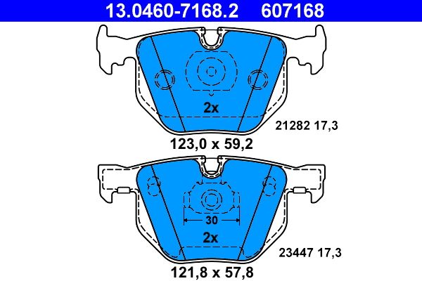 ATE 13.0460-7168.2 Brake Pad Set for BMW 7 Series E65 E66 E67 (2001-2008) – For ATE Calipers, Prepared for Wear Indicator (Sensor Not Included)