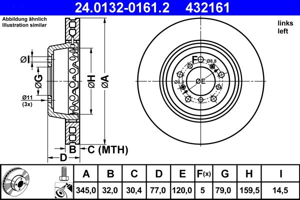 ATE 24.0132-0161.2 Brake Disc for BMW 5 Saloon (E39) Two-piece brake disc, Vented, Coated, High-carbon, with bolts/screws