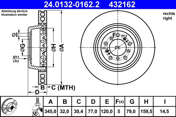 ATE 24.0132-0162.2 Brake Disc for BMW 5 Saloon (E39) Two-piece brake disc, Vented, Coated, High-carbon, with bolts/screws