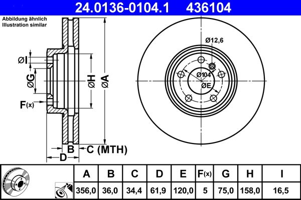 ATE 24.0136-0104.1 Brake Disc for BMW X5 (E53) Vented, Coated, High-carbon