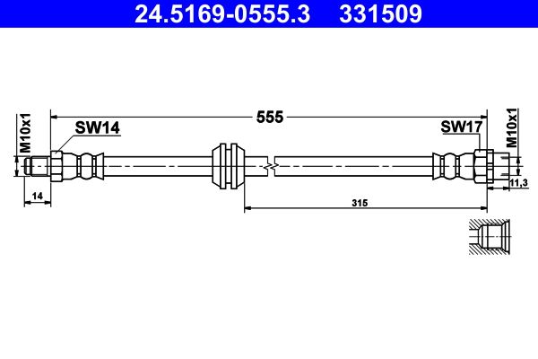 ATE 24.5169-0555.3 Brake Hose for BMW 7 (E65, E66, E67) 555mm, M10x1